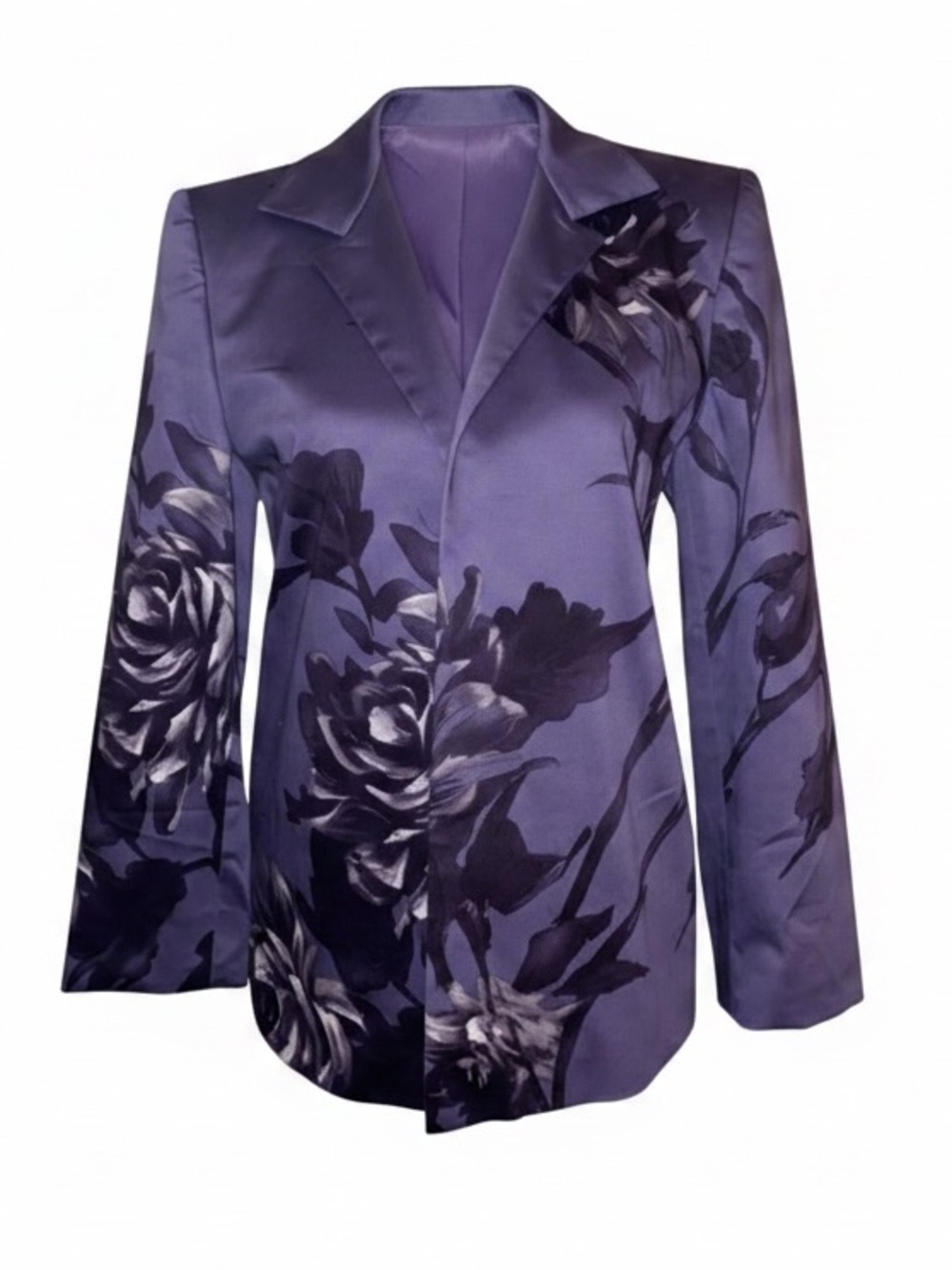LINDA ALLARD ELLEN TRACY Floral Patterned Blazer in Deep Muted Purple Size 8R